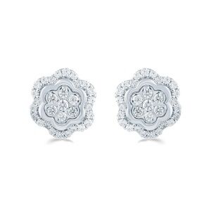 14k Diamond Clover Stud Earrings Floral Cluster